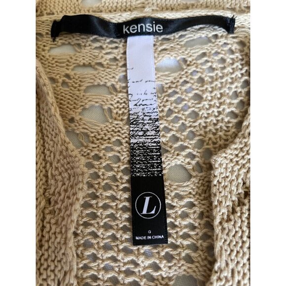 Kensie Women's Size L Beige Open-Knit Cardigan Sweater Open Front Short Sleeves - Picture 7 of 11